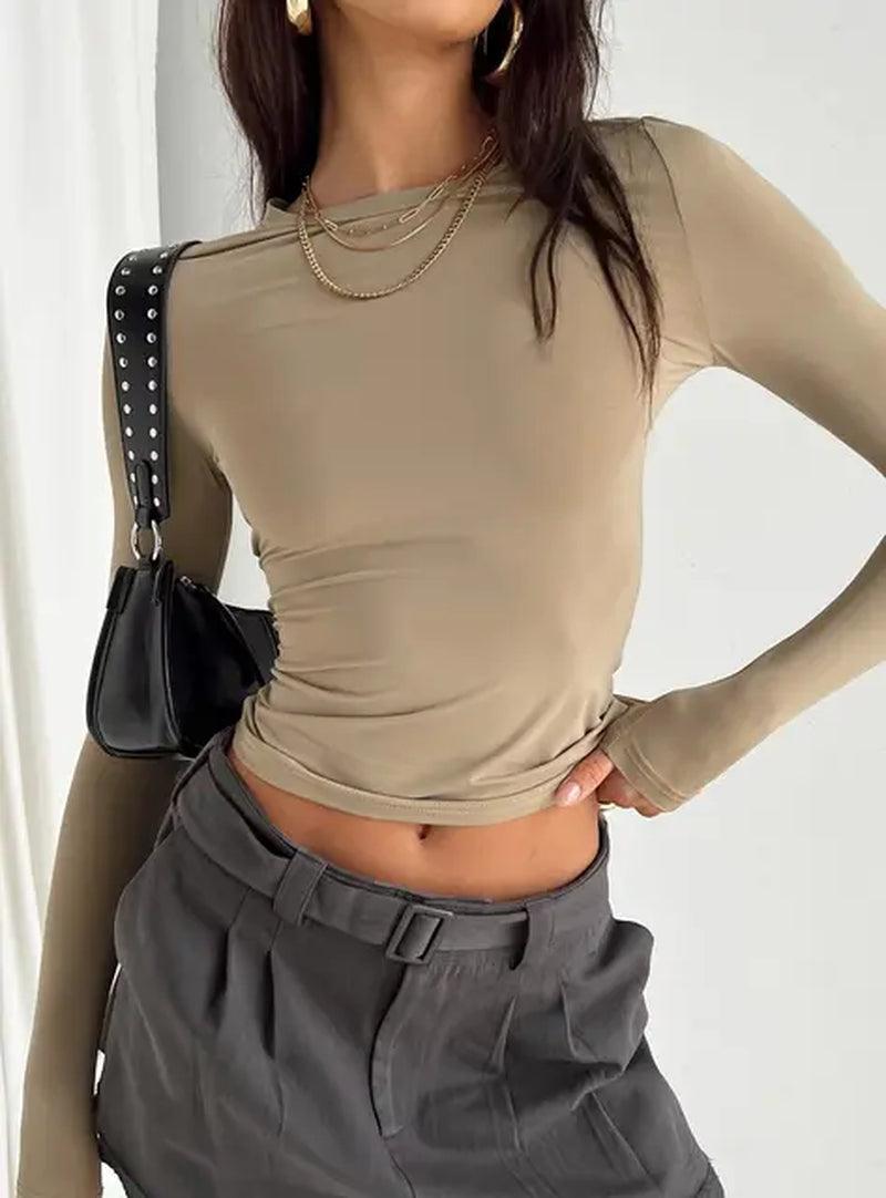 Women Long Sleeve Basic T Shirts 2024 Fashion Spring Autumn Y2K Tops Pullovers Causal Streetwear Solid Slim Fit Base Crop Top