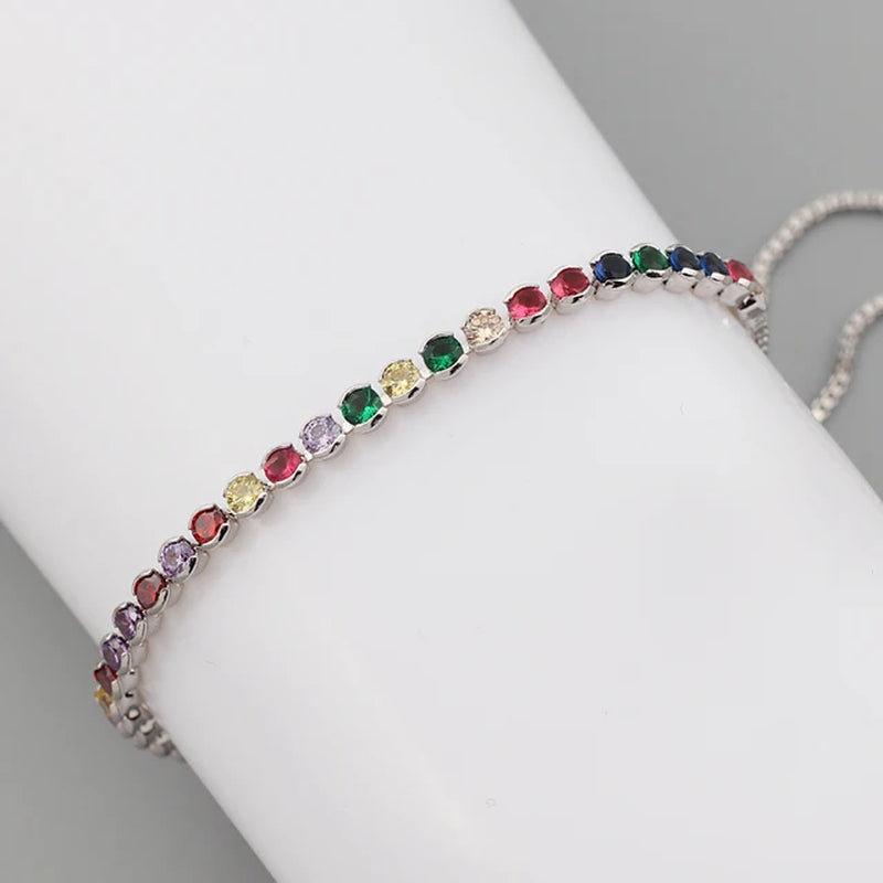 Colorful Rainbow Zircon CZ Tennis Chain Bracelet for Women Adjustable Bohemian Femme Snake Chain Boho Jewelry Gifts