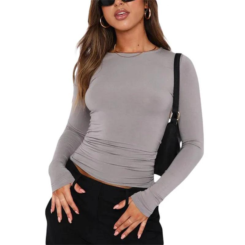 Women Long Sleeve Basic T Shirts 2024 Fashion Spring Autumn Y2K Tops Pullovers Causal Streetwear Solid Slim Fit Base Crop Top