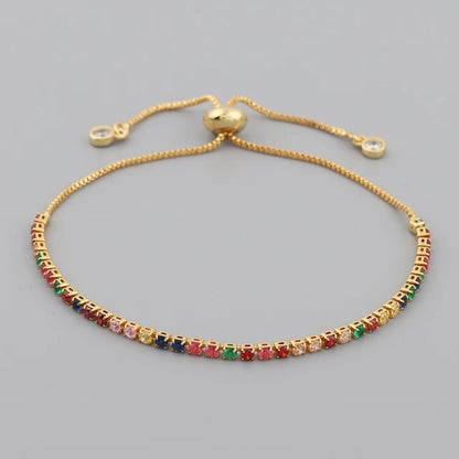 Colorful Rainbow Zircon CZ Tennis Chain Bracelet for Women Adjustable Bohemian Femme Snake Chain Boho Jewelry Gifts