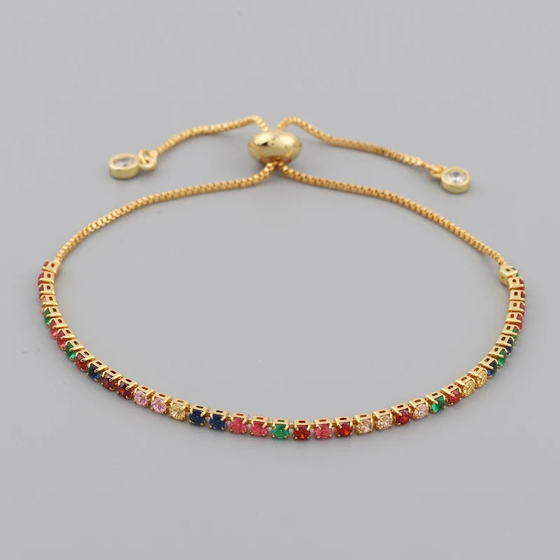 Colorful Rainbow Zircon CZ Tennis Chain Bracelet for Women Adjustable Bohemian Femme Snake Chain Boho Jewelry Gifts